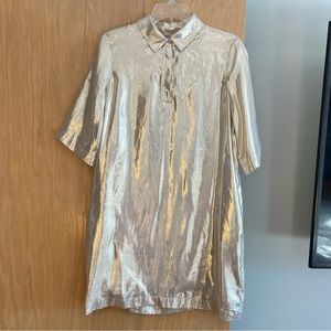 Sparkly gold collared mini shift dress - US 6